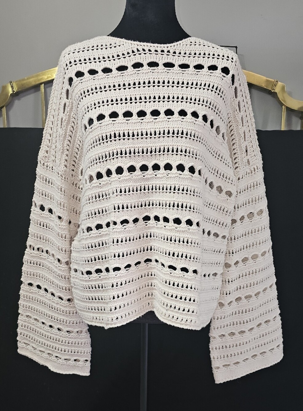 Cream Crochet Openwork Sweater - Brand Kye Mi Sz Sm OS